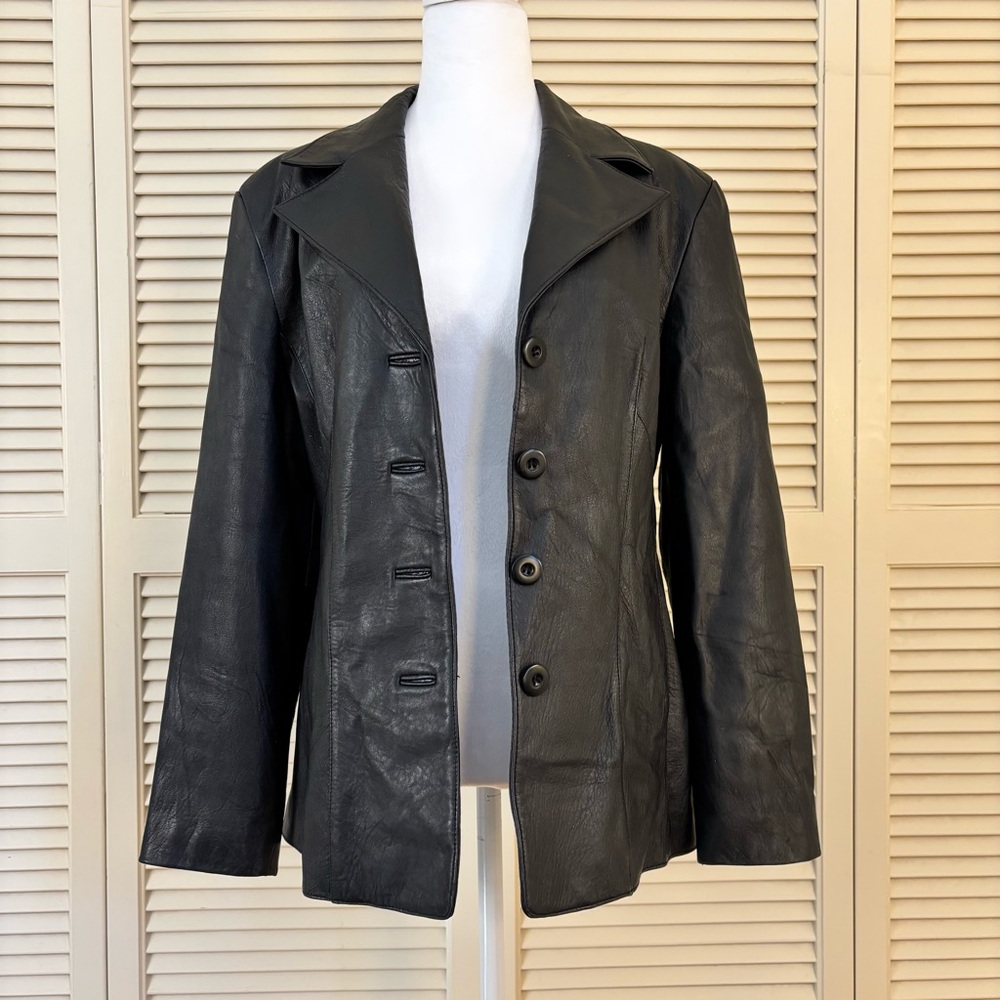 Wilson Leather Jacket Black Button Up Large - Picture 2 of 13